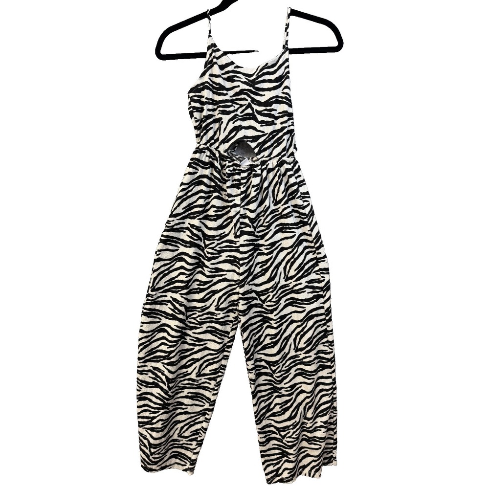 ZARA Zebra Spaghetti Strap Sleeveless Keyhole Gauzy Jumpsuit Juniors 13/14
